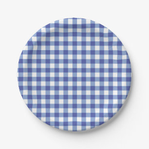 Assiettes En Carton Le guingan Checkered bleu et blanc ajuste la