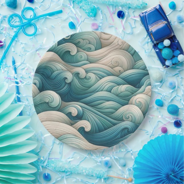 Assiettes En Carton Le Home Studio Ocean Wave Swirl (Fête)