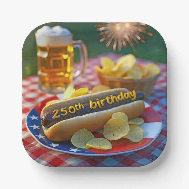 Assiettes En Carton Le Hot Dog américain du 250e anniversaire (Recto)