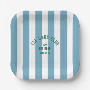 Assiettes En Carton Le Lake Club Custom Crest Blue Nautical Stripe