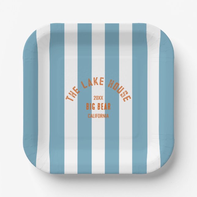 Assiettes En Carton Le Lake House Custom Crest Blue Nautical Stripe (Recto)