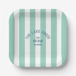 Assiettes En Carton Le Lake House Custom Crest Green Nautical Stripe