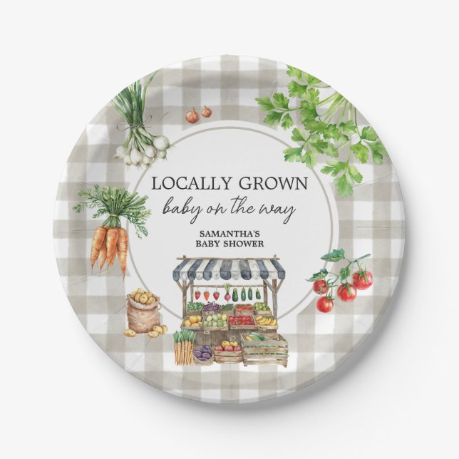 Assiettes En Carton Le marché des agriculteurs Baby shower cultivé loc (Devant)