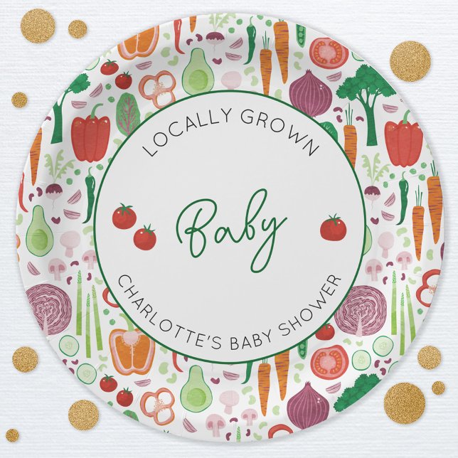 Assiettes En Carton Le marché des agriculteurs Baby shower cultivé loc (Farmers market locally grown baby personalized baby shower party paper plates)