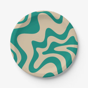 Assiettes En Carton Le Motif à liquide rétro Vibe en Turquoise et be