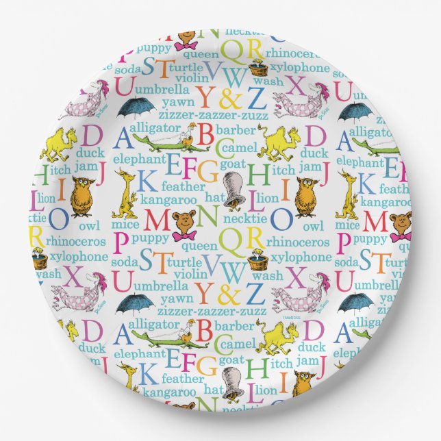 Assiettes En Carton Le Motif ABC du Dr Seuss avec des mots (Devant)
