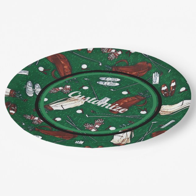 Assiettes En Carton Le Motif de golf Time Green (Angle)