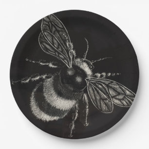 Assiettes En Carton Le motif noir et blanc de bourdon déménage à