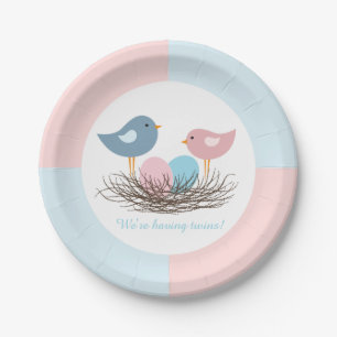 Assiettes En Carton Le nid d'oiseaux jumeaux   Baby shower