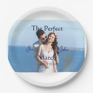 Assiettes En Carton le nom de mariage bleu parfait photo date cou