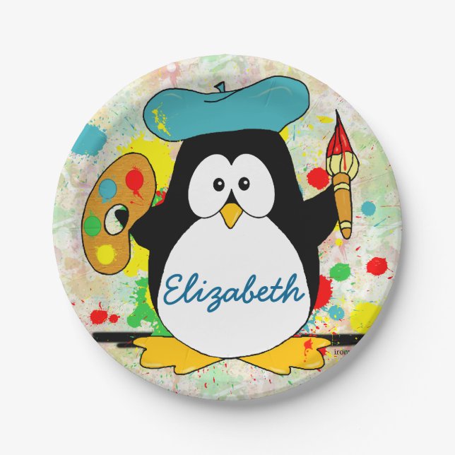 Assiettes En Carton Le peintre artistique de pingouin personnalisent (Devant)