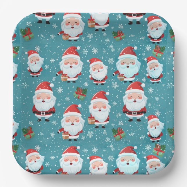 Assiettes En Carton Le Père Noël Dans Les Snowflakes (Recto)
