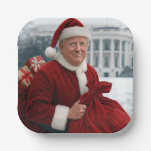 Assiettes En Carton Le Père Noël Trump Avec Sac Cadeau Rouge