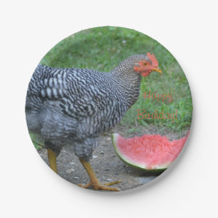 Assiettes En Carton Le poulet de joyeux anniversaire aime la pastèque