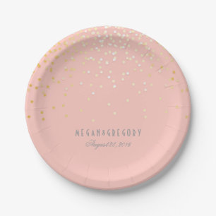 Assiettes En Carton Le rose de confettis d'or rougissent mariage