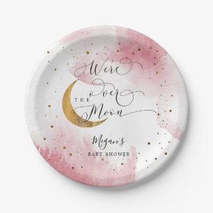 Assiettes En Carton Le rose sur la lune Baby shower Gold Stars