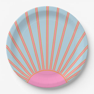 Assiettes En Carton Le Soleil 02 Retro Soleil Rose Et Bleu Soleil