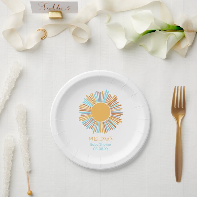 Assiettes En Carton Le soleil boho rétro vient ici le soleil (Mariage)