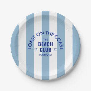 Assiettes En Carton Le Toast Beach Club sur la Côte Rayure Bleue