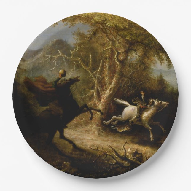 Assiettes En Carton Légende du cavalier sans tête fantôme d'Halloween (Devant)