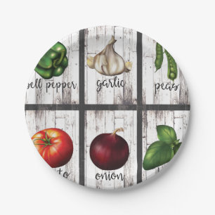 Assiettes En Carton Légumes et herbes Art culinaire rustique moderne