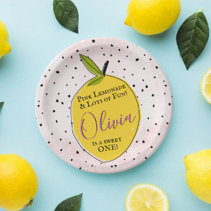 Assiettes En Carton Lemonade rose moderne 1er anniversaire