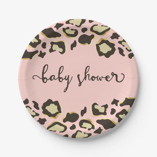 Assiettes En Carton L'empreinte de léopard | rougissent baby shower du (Devant)