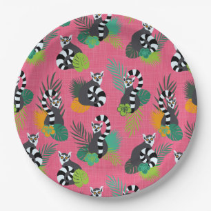 Assiettes En Carton Lémurs tropicaux - rose