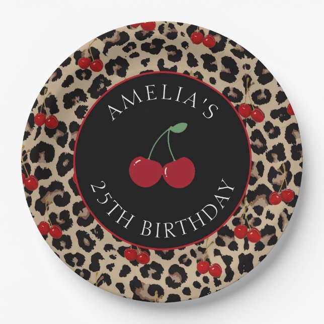 Assiettes En Carton Leopard Cheetah Cherry Birthday Party Paper Plates (Devant)