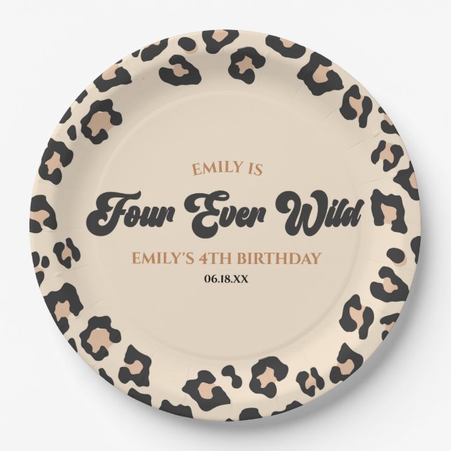 Assiettes En Carton Leopard Cheetah Four Ever Wild 4ème anniversaire (Devant)