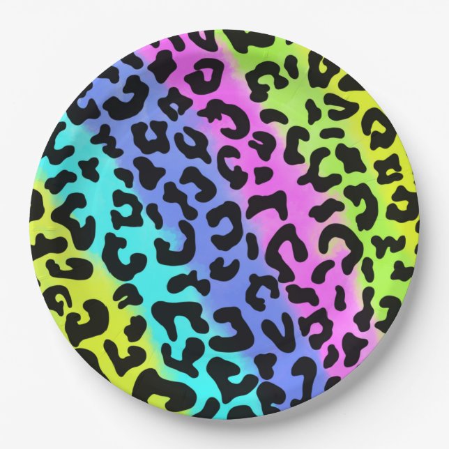 Assiettes En Carton Leopard Wild Cat Rainbow Motif, Leopard Cadeau (Devant)