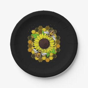 Assiettes En Carton Les abeilles de tournesol hippie