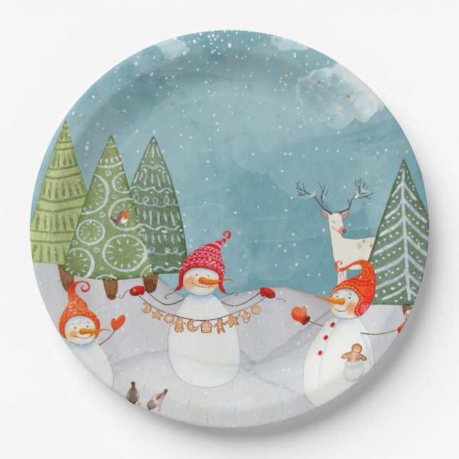 ASSIETTES EN CARTON LES AMIS DE SNOWMAN & WOODLAND EN WONDERLAND HITER (Devant)