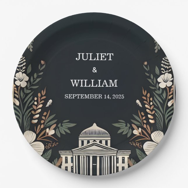 Assiettes En Carton les années 70 80s Fast Bold Boho Courthouse Mariag (Devant)