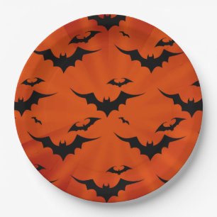 Assiettes En Carton Les chauves-souris d'Halloween sur le Arrière - p