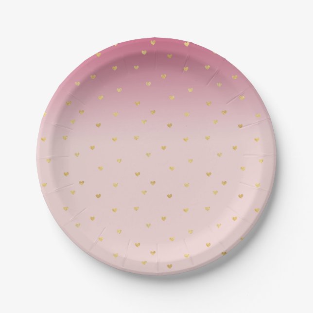 Assiettes En Carton Les coeurs d'or rougissent Ombre rose (Devant)