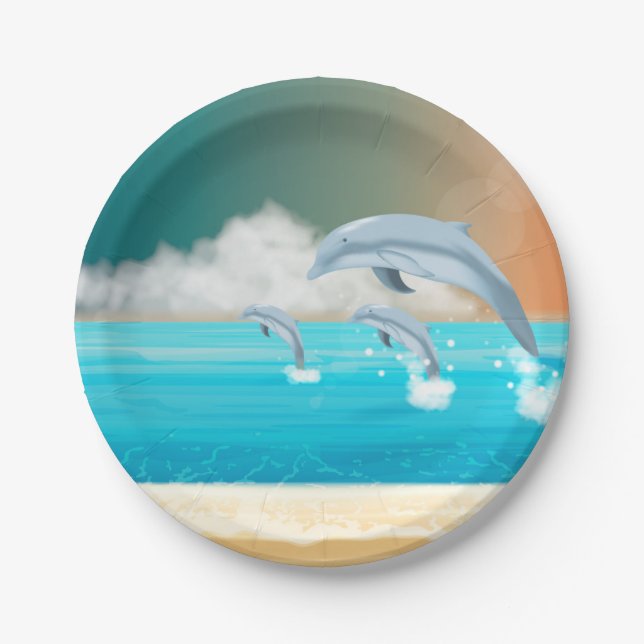 Assiettes En Carton les dauphins qui brassent dans l'océan (Devant)