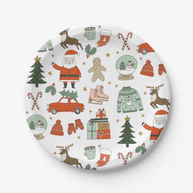Assiettes En Carton Les Doodles de Noël Cuisine en papier de Noël (Devant)
