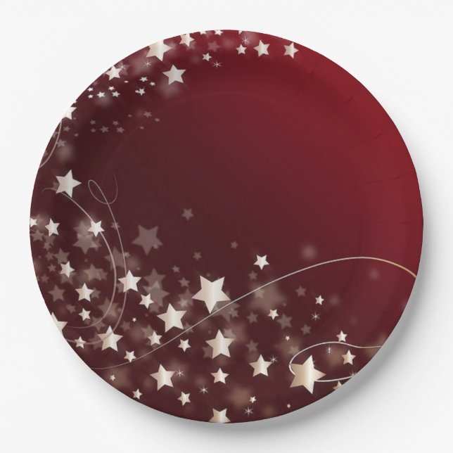 Assiettes En Carton  Les étoiles nocturnes du ciel rouge foncé (Devant)