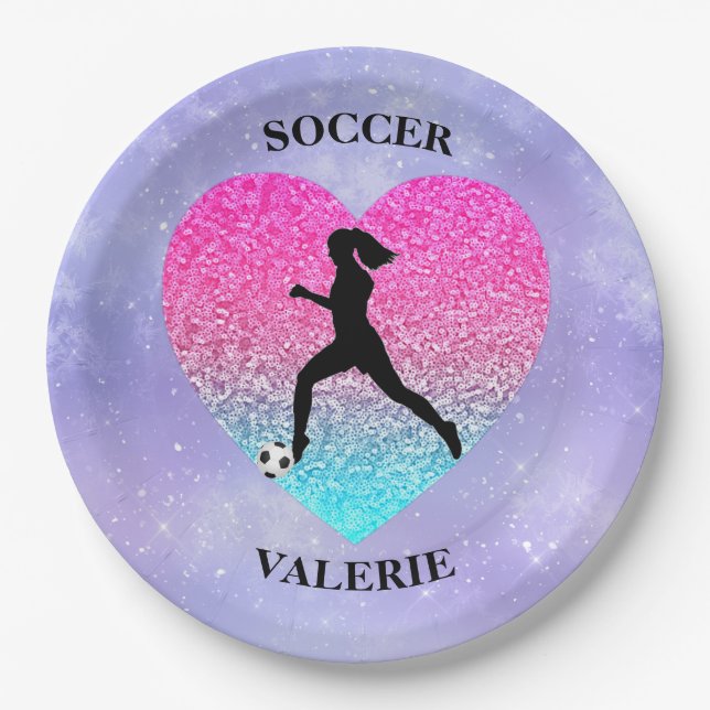 Assiettes En Carton Les filles aiment le football (Devant)
