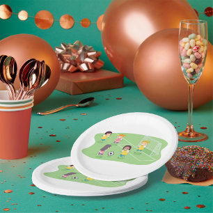 Assiettes En Carton Les Filles Jouant Au Football Football Plaques En 