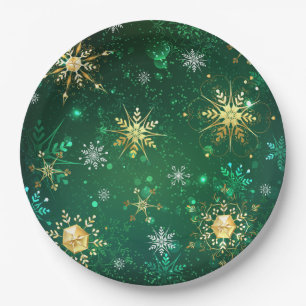 Assiettes En Carton Les flocons dorés de Noël sur l'Arrière - plan ver