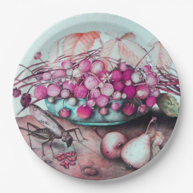 ASSIETTES EN CARTON LES FRUITS DE SAISON LES FRAISES PERARS ET FEUILLE (Devant)