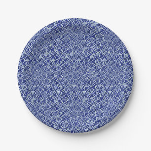 Assiettes En Carton Les Japonais tourbillonnent motif - bleu marine et