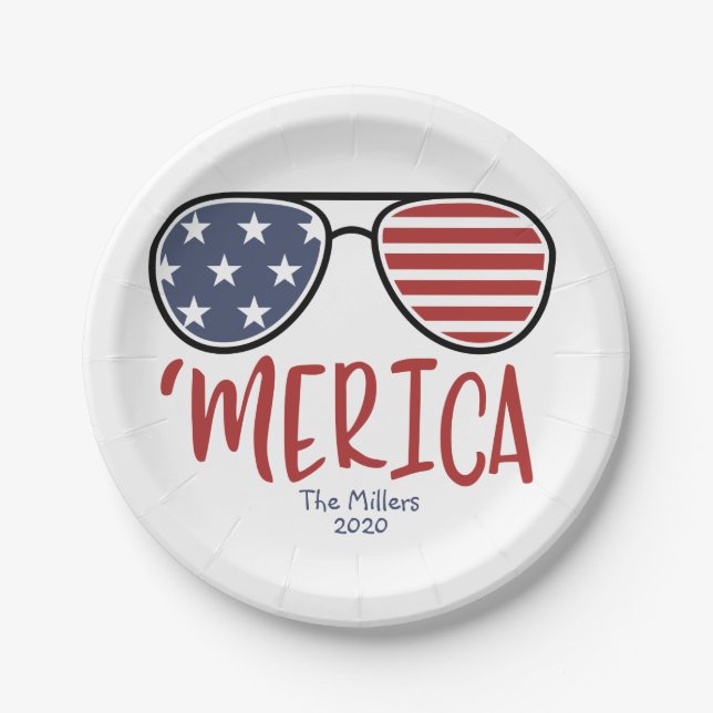 Assiettes En Carton Les lunettes de soleil de Merica 4 juillet Plaque  (Devant)