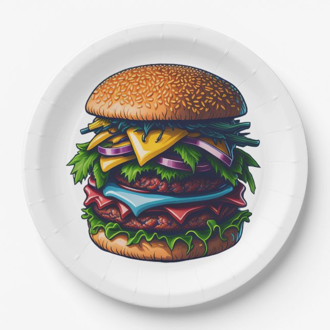 Assiettes En Carton Les meilleurs hamburgers ici (Devant)