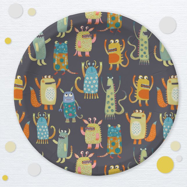 Assiettes En Carton Les mignons monstres (Fun monsters kids birthday or Halloween party paper plate)