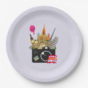 Assiettes En Carton Les monuments européens avec une caméra