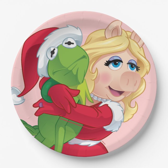 Assiettes En Carton Les Muppets| Kermit et Miss Piggy Christmas (Devant)