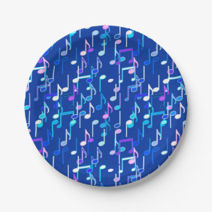 Assiettes En Carton Les notes musicales impriment - le bleu d'indigo,
